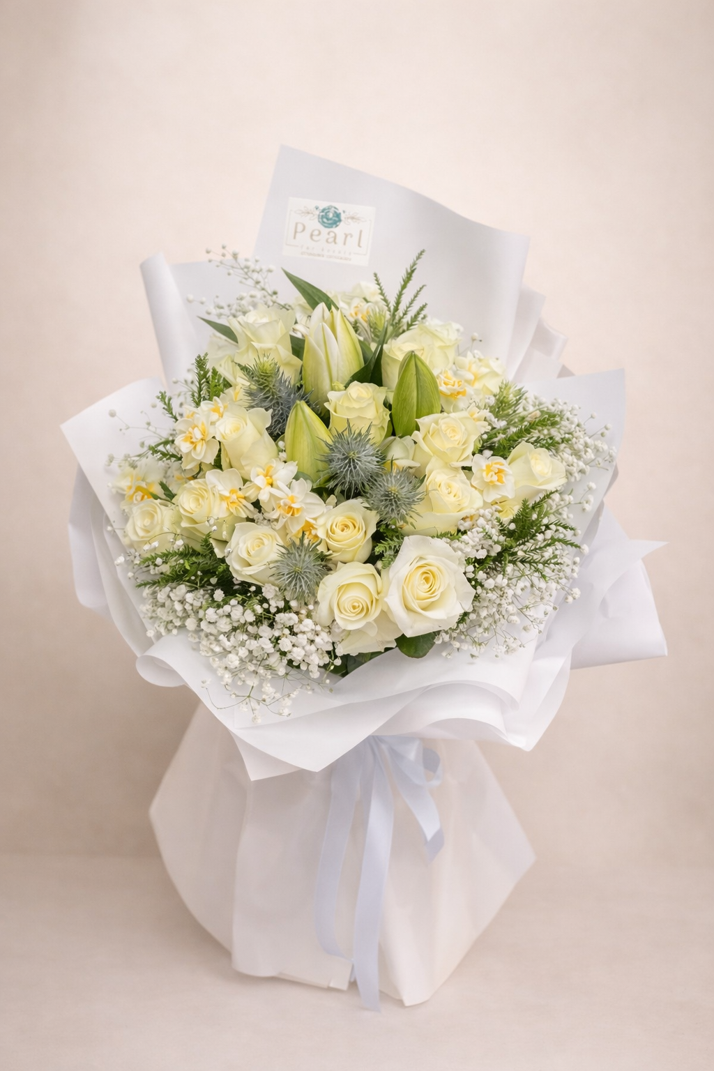 بوكيه ورد طبيعي ابيض